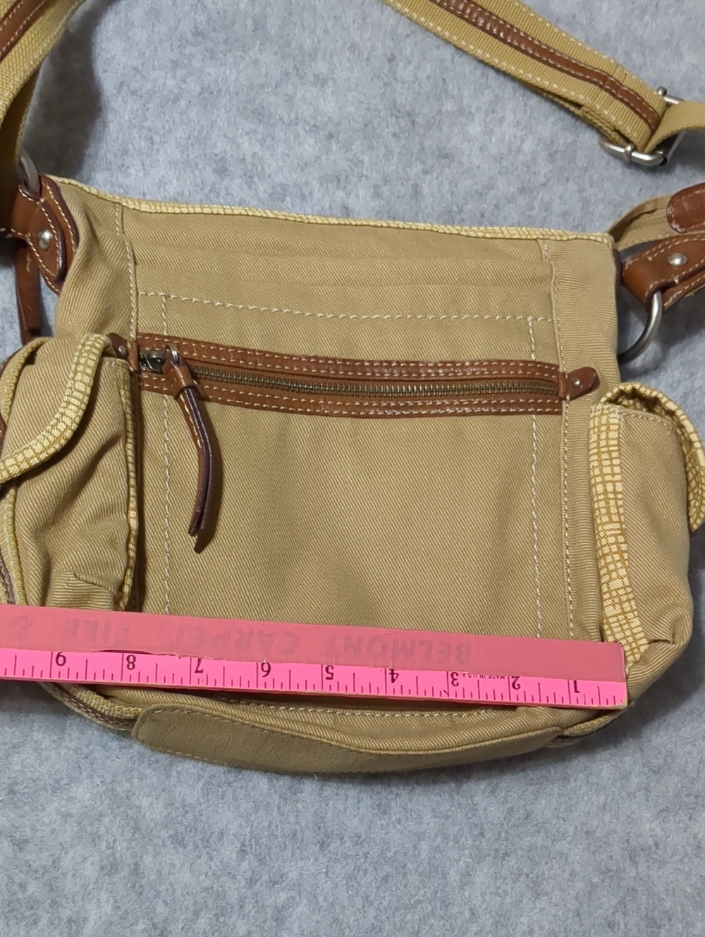 Fossil Canvas Khaki/Brown Crossbody Shoulder Bag - Picture 10 of 12